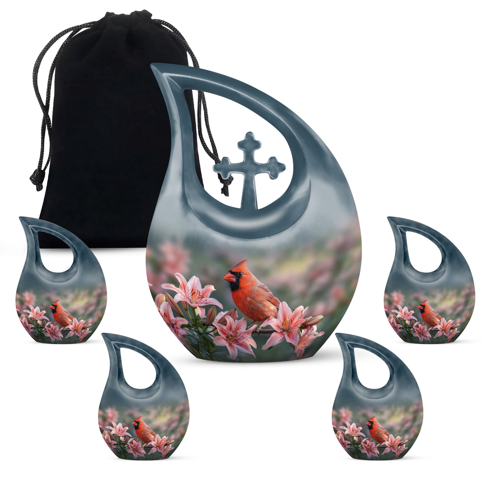 10-inch Cardinal Bird Urn with Cross Drop design, suitable for human ashes
