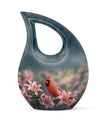 10-inch Cardinal Bird Urn with Cross Drop design, suitable for human ashes