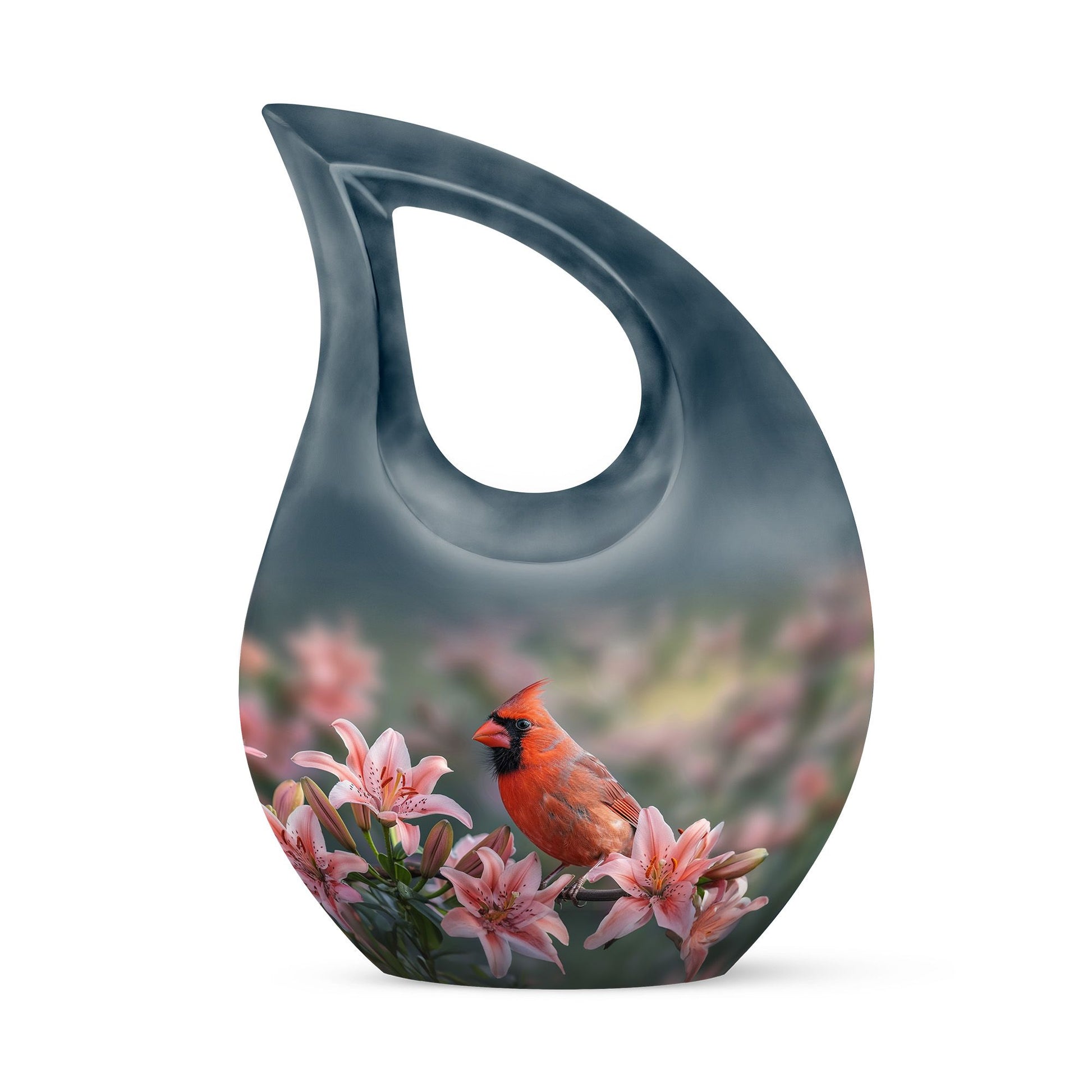 10-inch Cardinal Bird Urn with Cross Drop design, suitable for human ashes