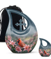 10-inch Cardinal Bird Urn with Cross Drop design, suitable for human ashes
