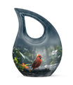 10-inch Cardinal Bird memorial urn with Cross Drop design for human ashes