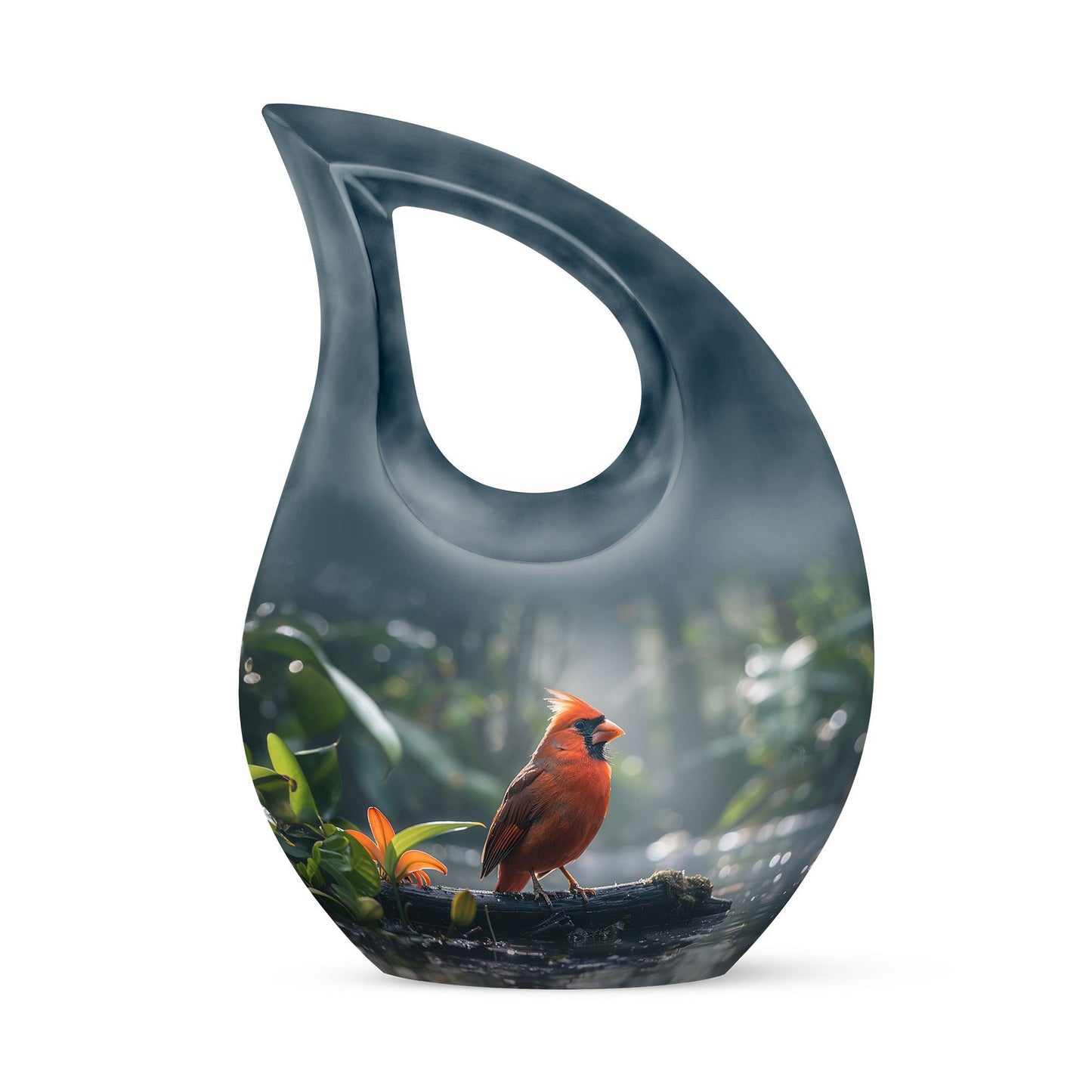 10-inch Cardinal Bird memorial urn with Cross Drop design for human ashes