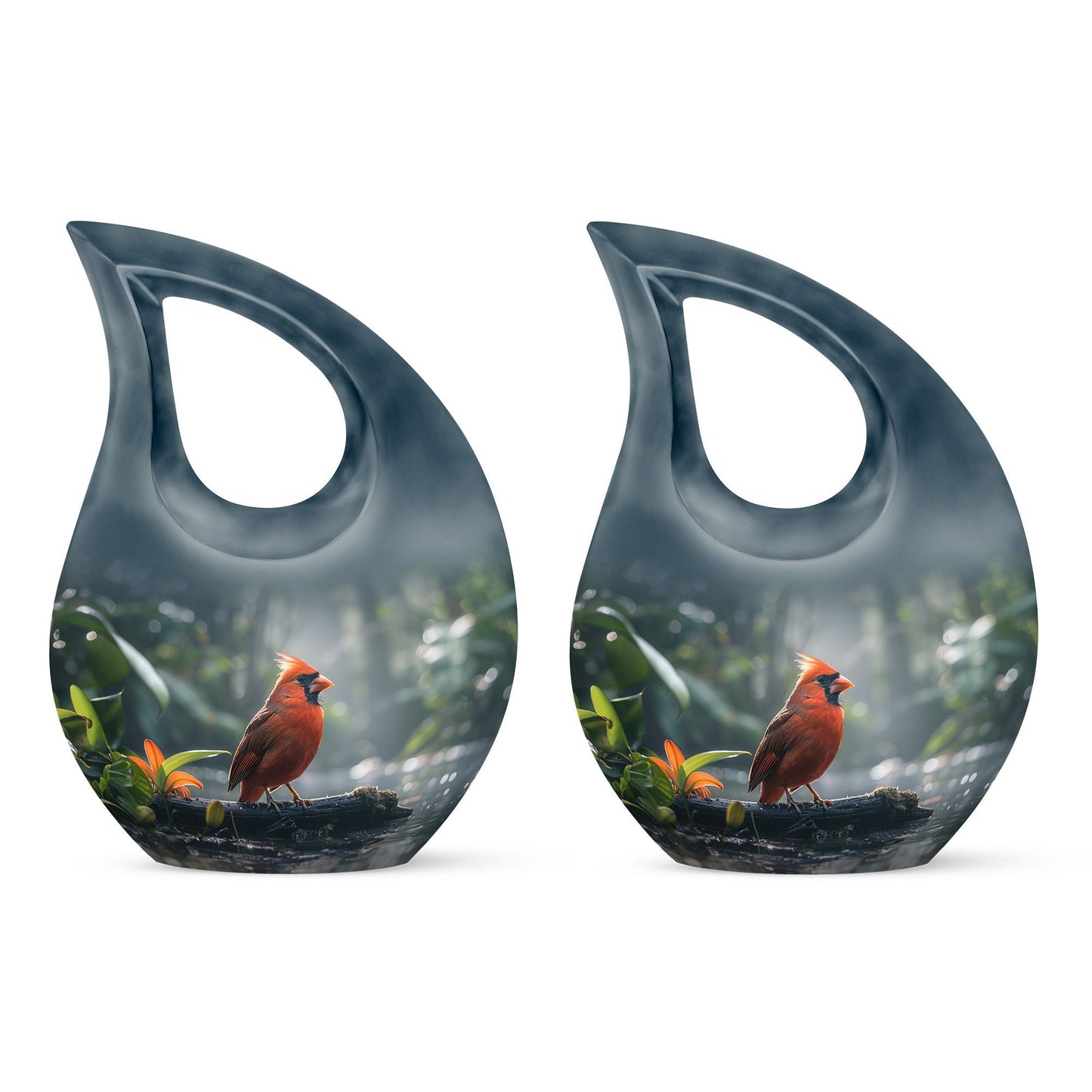 10-inch Cardinal Bird memorial urn with Cross Drop design for human ashes