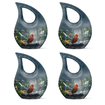 10-inch Cardinal Bird memorial urn with Cross Drop design for human ashes