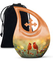 Cardinal Bird-themed Cross Drop Large Urn with Personalized Engravings, affordable cremation urn