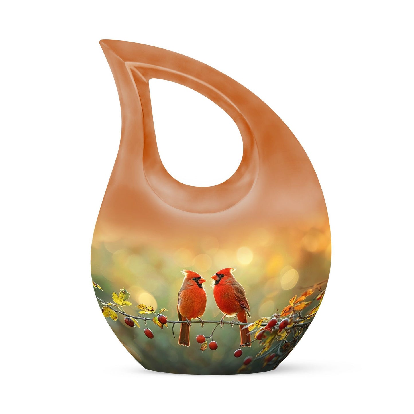 Cardinal Bird-themed Cross Drop Large Urn with Personalized Engravings, affordable cremation urn