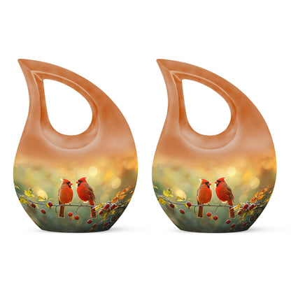 Cardinal Bird-themed Cross Drop Large Urn with Personalized Engravings, affordable cremation urn