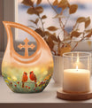 Cardinal Bird-themed Cross Drop Large Urn with Personalized Engravings, affordable cremation urn