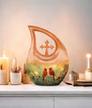 Cardinal Bird-themed Cross Drop Large Urn with Personalized Engravings, affordable cremation urn