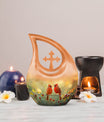 Cardinal Bird-themed Cross Drop Large Urn with Personalized Engravings, affordable cremation urn