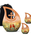 Cardinal Bird-themed Cross Drop Large Urn with Personalized Engravings, affordable cremation urn