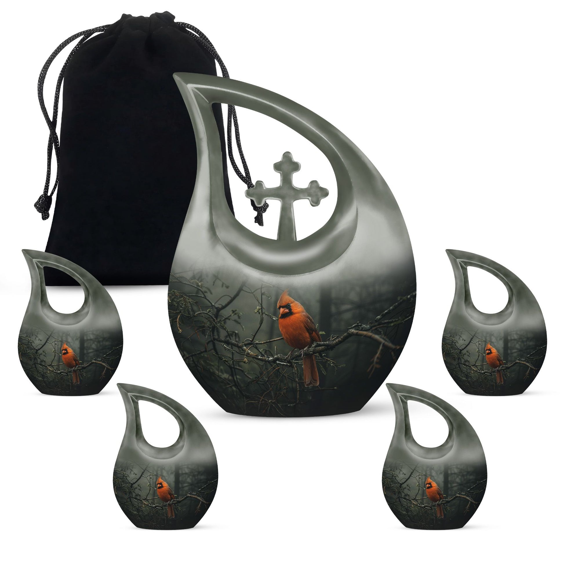 10-inch aluminium Cardinal Bird Cross Drop memorial urn for ashes