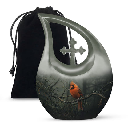 10-inch aluminium Cardinal Bird Cross Drop memorial urn for ashes