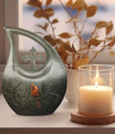 10-inch aluminium Cardinal Bird Cross Drop memorial urn for ashes