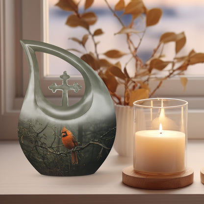 10-inch aluminium Cardinal Bird Cross Drop memorial urn for ashes