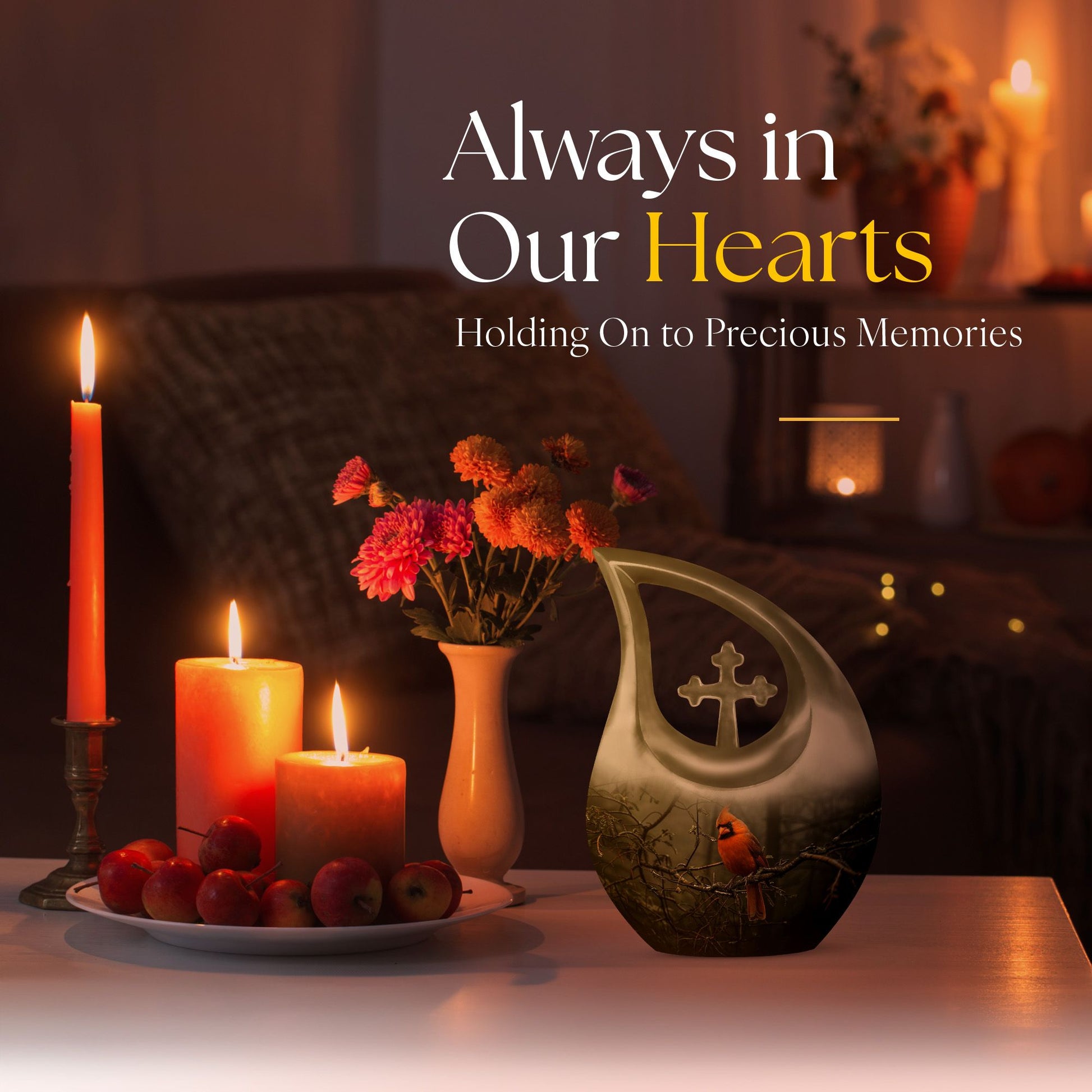 10-inch aluminium Cardinal Bird Cross Drop memorial urn for ashes