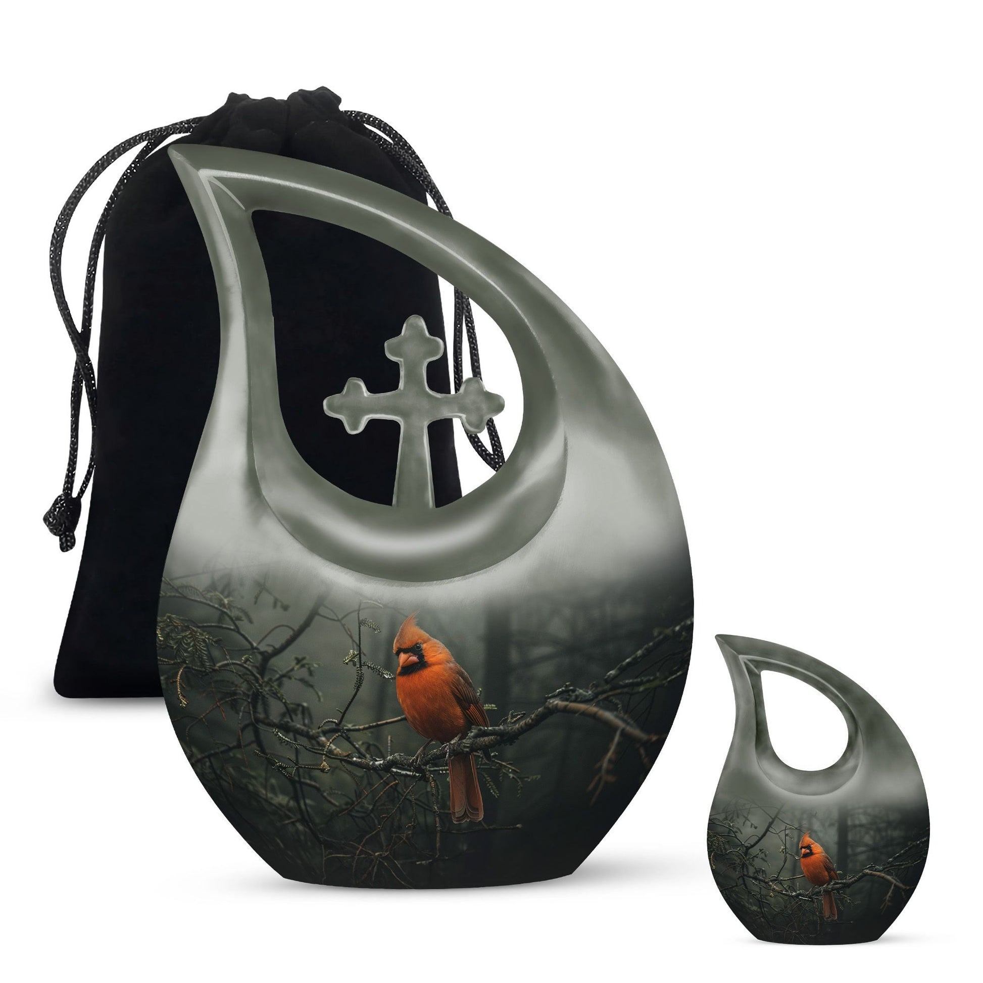 10-inch aluminium Cardinal Bird Cross Drop memorial urn for ashes