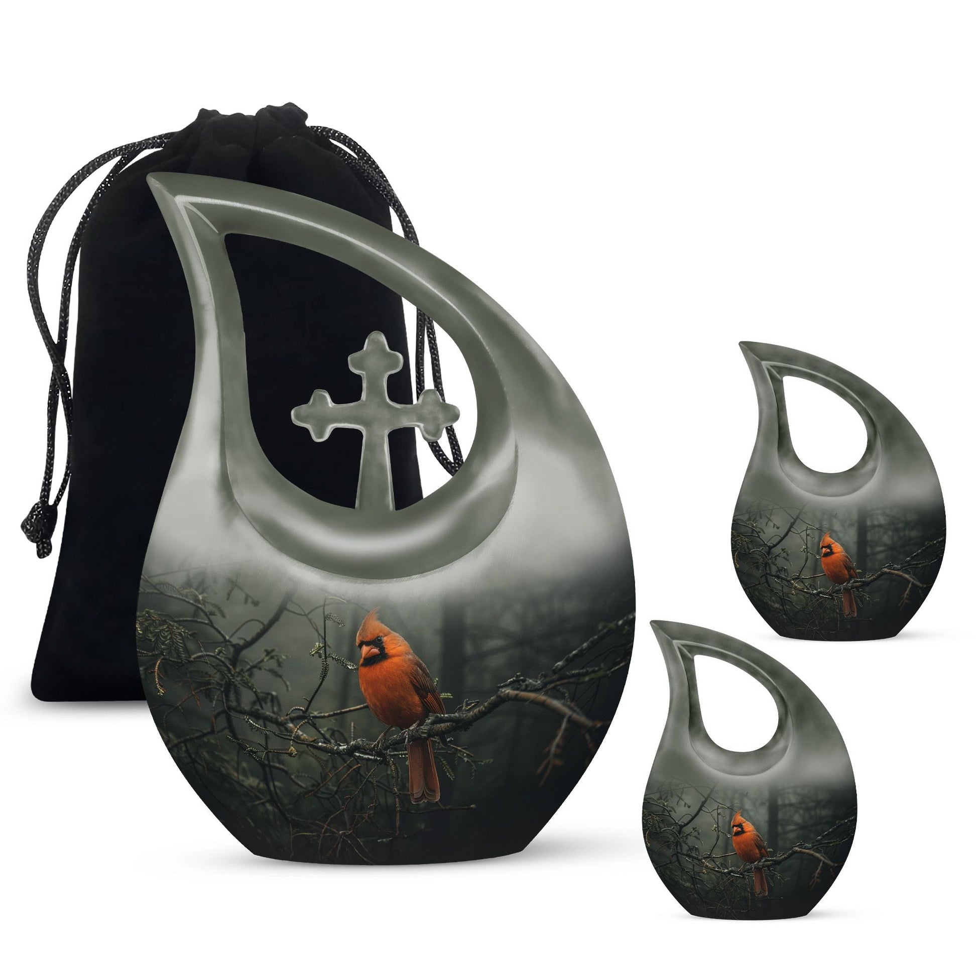 10-inch aluminium Cardinal Bird Cross Drop memorial urn for ashes