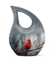 10-inch Cardinal Bird Cross Drop memorial urn, customizable, with velvet pouch