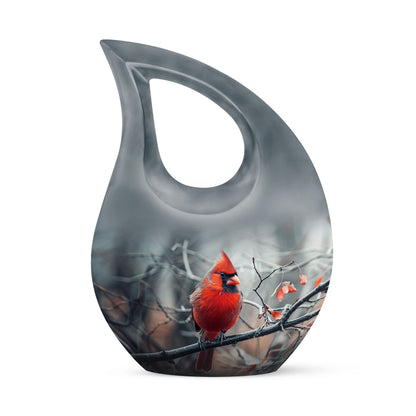 10-inch Cardinal Bird Cross Drop memorial urn, customizable, with velvet pouch