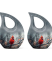 10-inch Cardinal Bird Cross Drop memorial urn, customizable, with velvet pouch