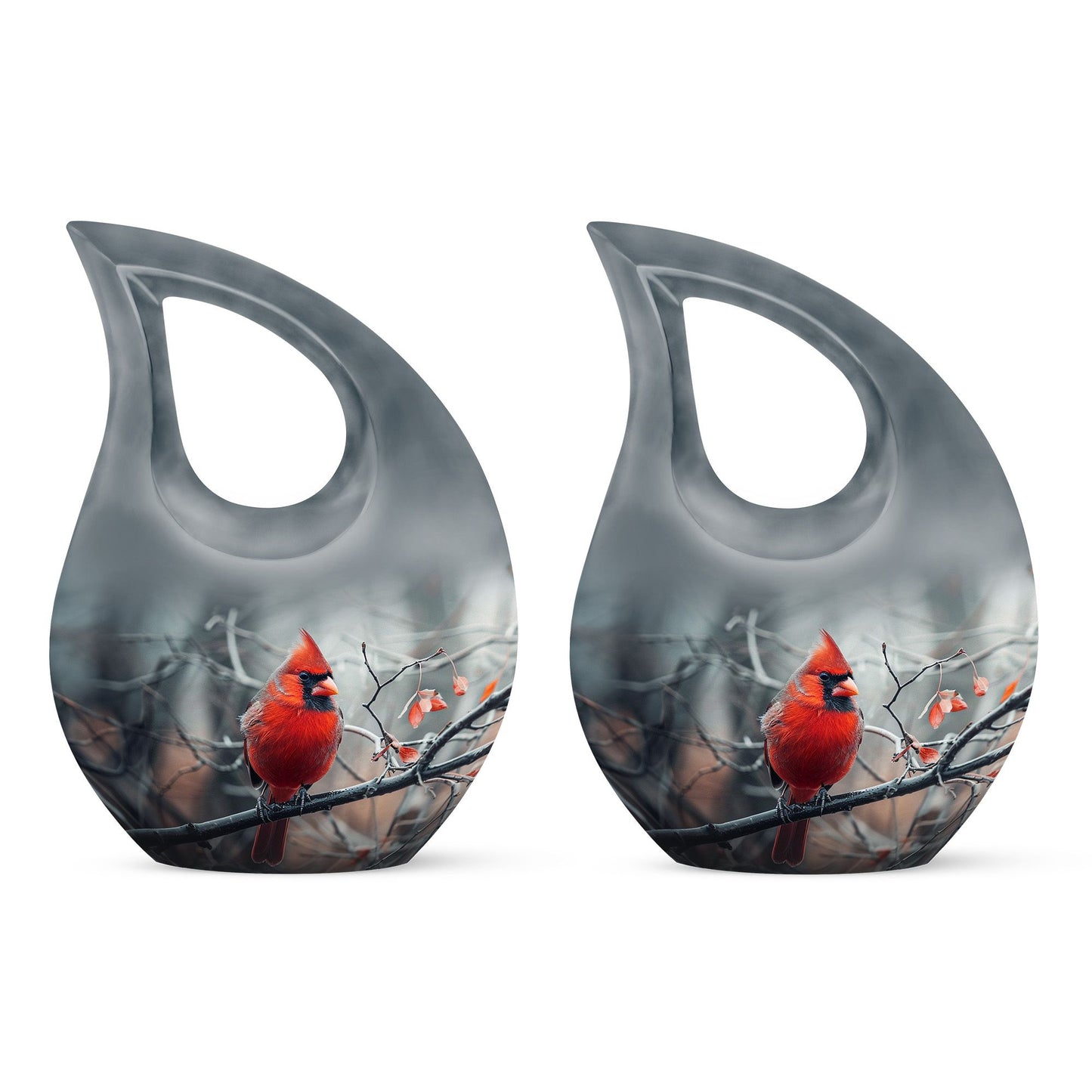 10-inch Cardinal Bird Cross Drop memorial urn, customizable, with velvet pouch