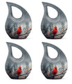 10-inch Cardinal Bird Cross Drop memorial urn, customizable, with velvet pouch