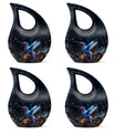 Humming Birds theme, Cross Drop design on a 10-inch Aluminium Large Urn for Human Ashes