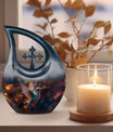 Humming Birds styled Cross Drop Keepsake Urn made of Aluminium, customizable
