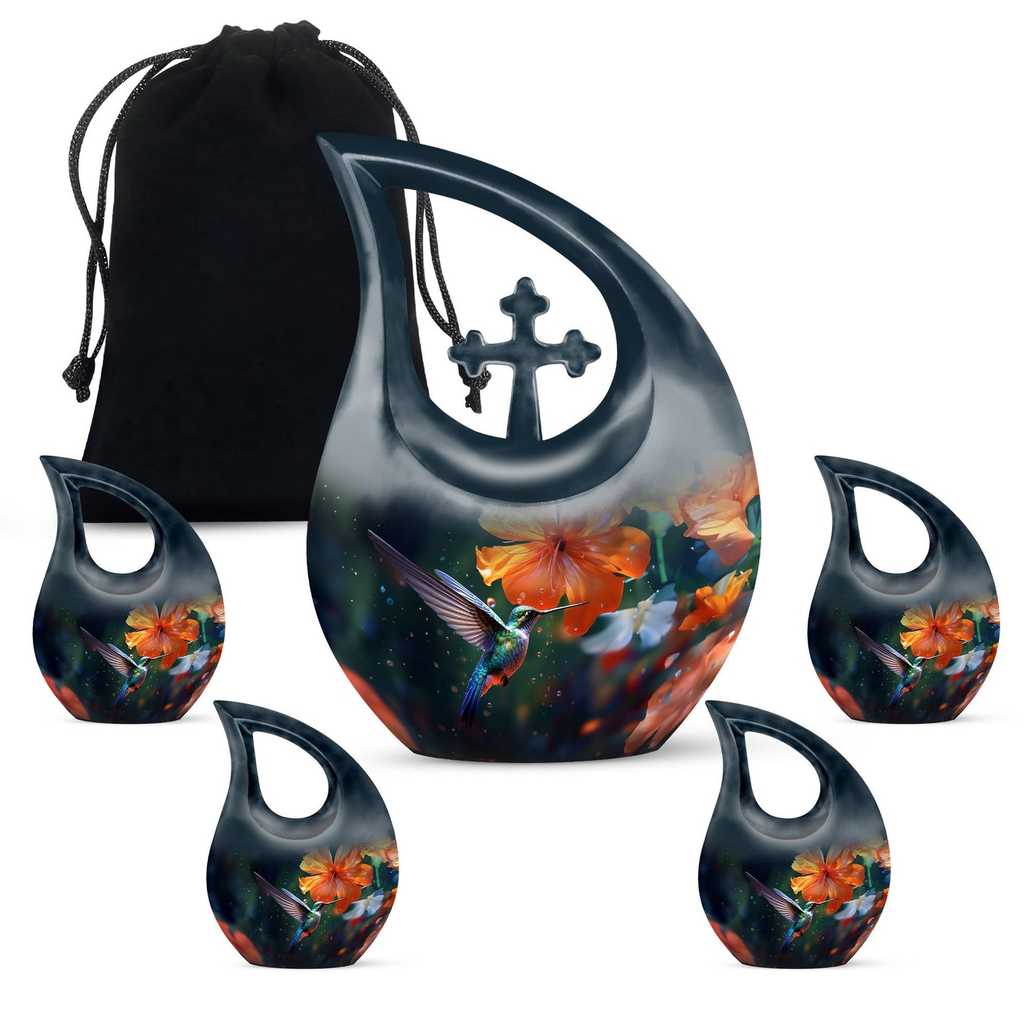 10-inch Humming Birds Urn with Cross Drop design from Aluminium