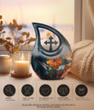10-inch Humming Birds Urn with Cross Drop design from Aluminium