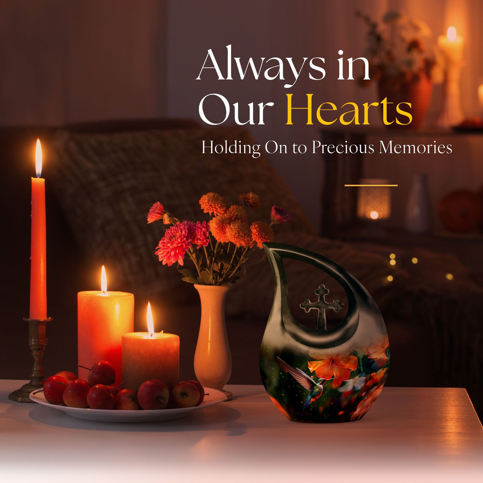 10-inch Humming Birds Urn with Cross Drop design from Aluminium