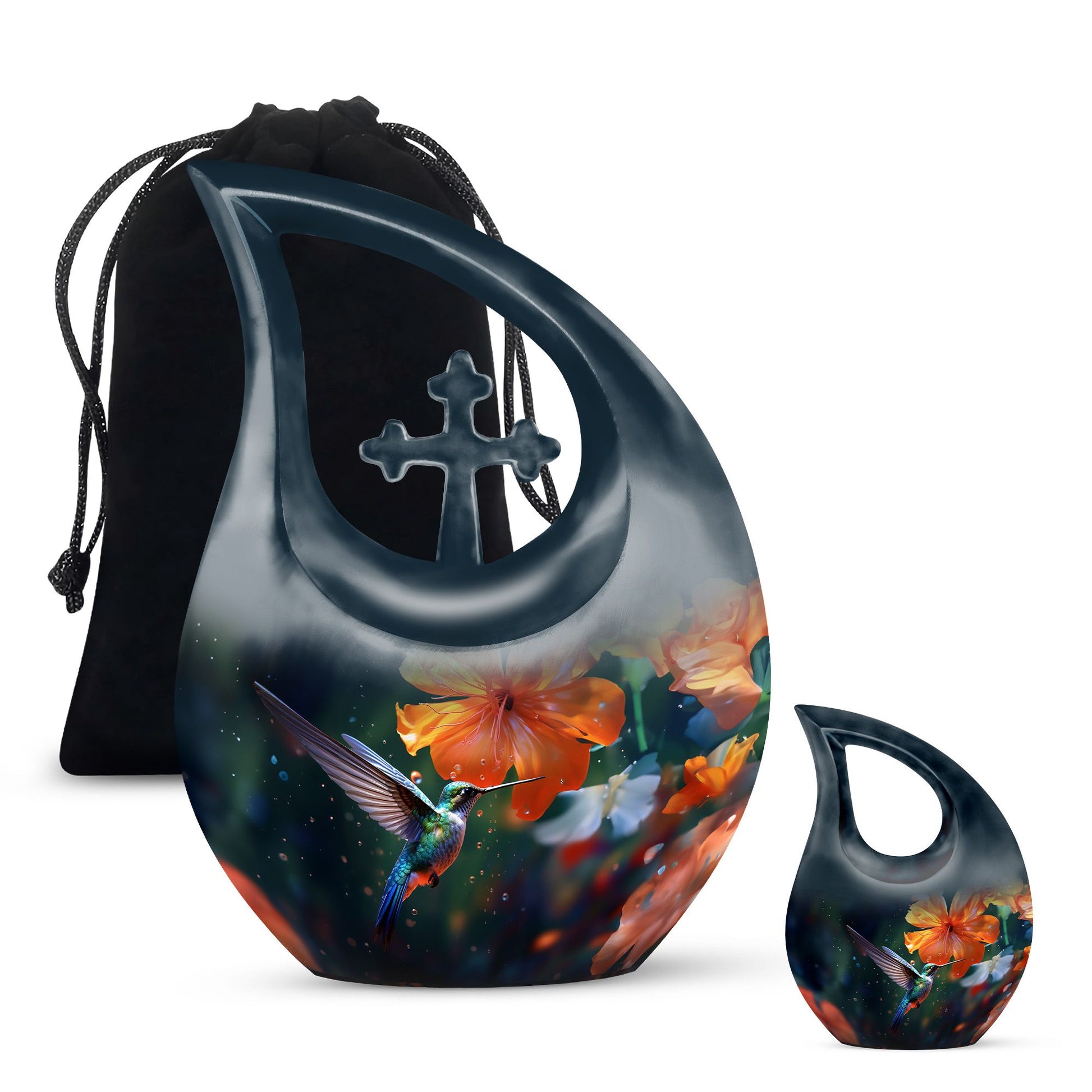 10-inch Humming Birds Urn with Cross Drop design from Aluminium