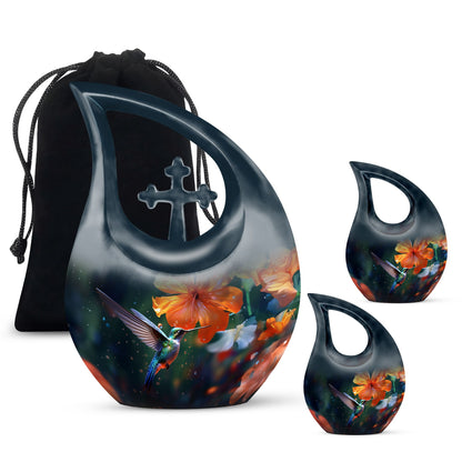 10-inch Humming Birds Urn with Cross Drop design from Aluminium