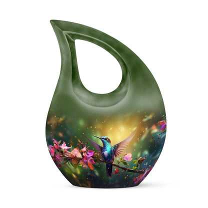 Large 10-inch Humming Birds Urn with Cross Drop design for ashes