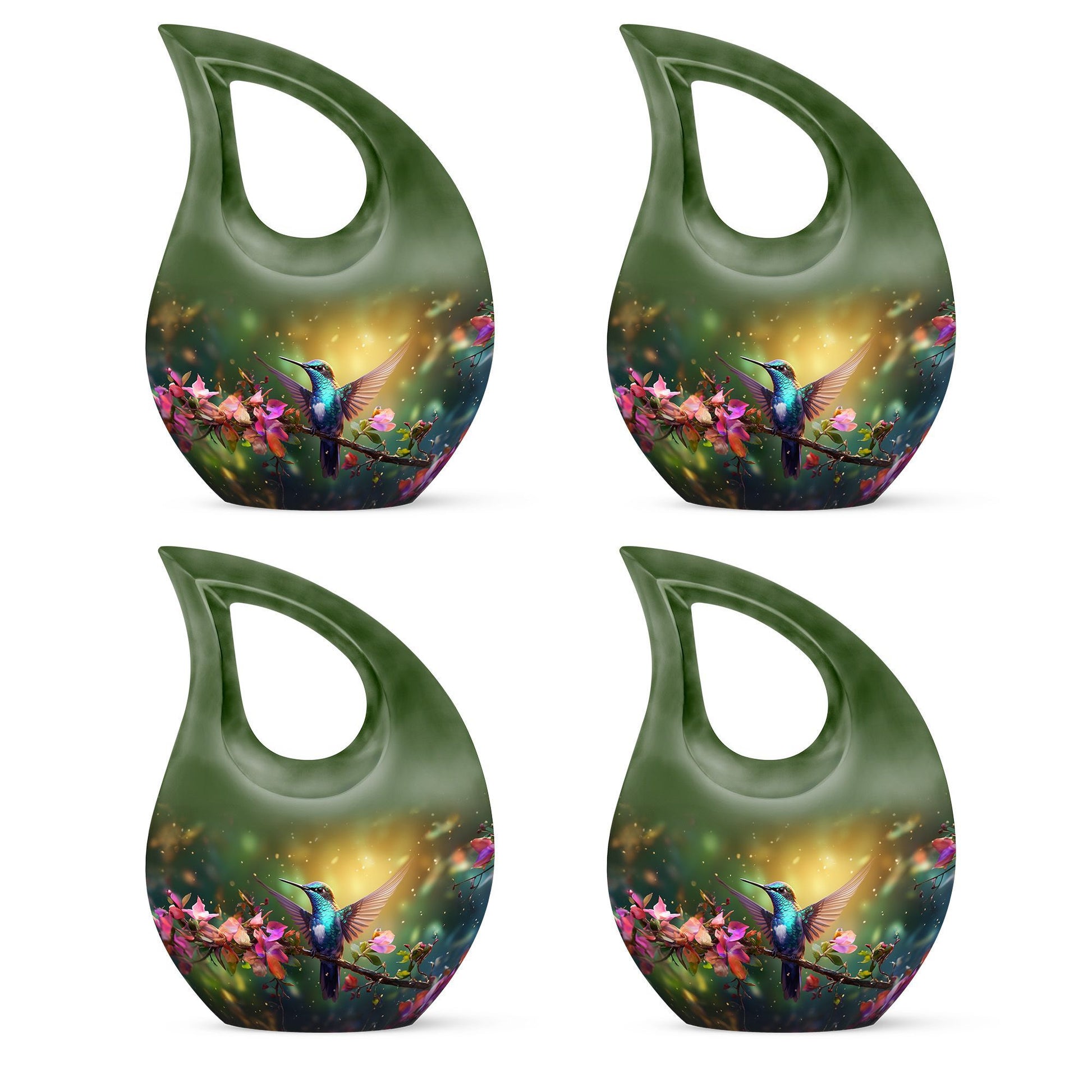 Large 10-inch Humming Birds Urn with Cross Drop design for ashes