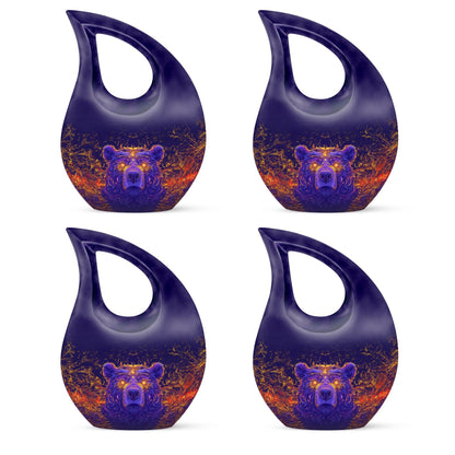 10 Inch Bear Urn with Cross Drop design for Cremated Remains, includes velvet pouch
