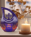 10 Inch Bear Urn with Cross Drop design for Cremated Remains, includes velvet pouch