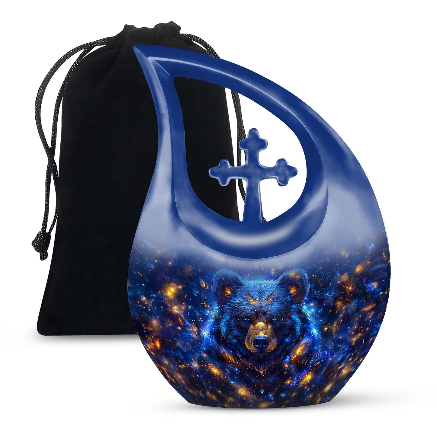Large Bear Urn and Cremation Vaults, 10 inches, with Cross Drop design for ashes