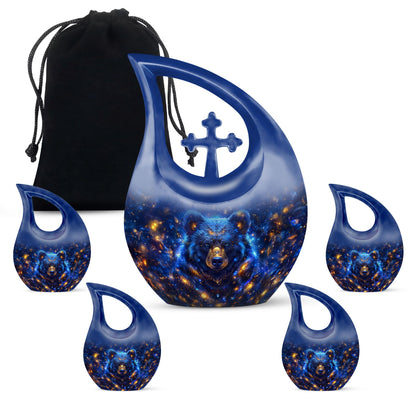 Large Bear Urn and Cremation Vaults, 10 inches, with Cross Drop design for ashes