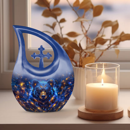 Large Bear Urn and Cremation Vaults, 10 inches, with Cross Drop design for ashes