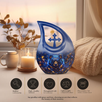 Large Bear Urn and Cremation Vaults, 10 inches, with Cross Drop design for ashes