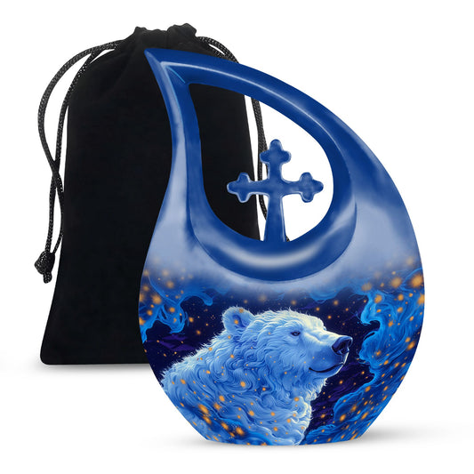 10 Inch Aluminium Bear Urn with Cross Drop Design, Personalizable for Mom