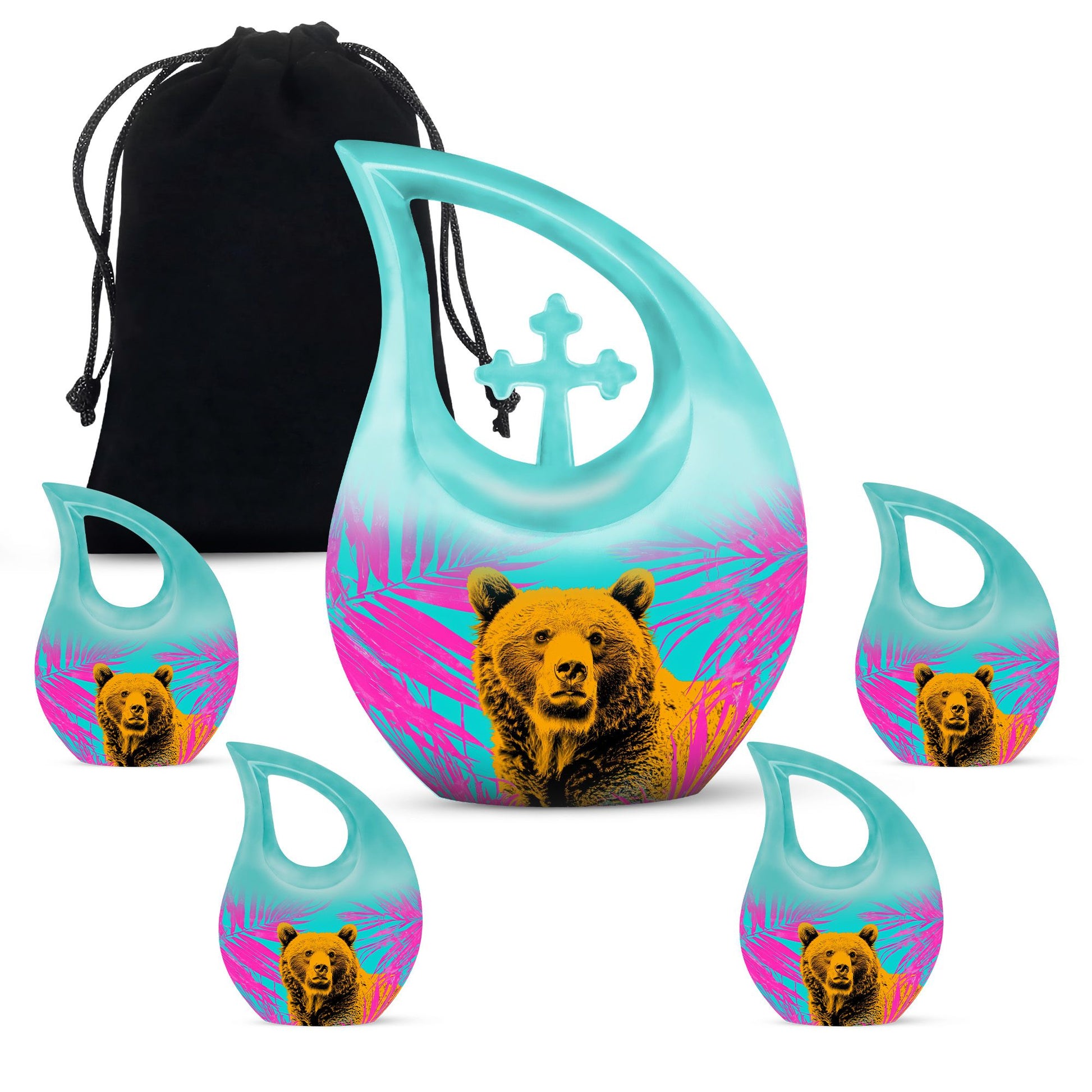 Bear themed 10 inch Cross Drop Personalized Urn for Human Ashes with Custom Engraving