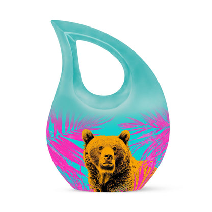 Bear themed 10 inch Cross Drop Personalized Urn for Human Ashes with Custom Engraving