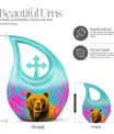 Bear themed 10 inch Cross Drop Personalized Urn for Human Ashes with Custom Engraving