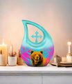 Bear themed 10 inch Cross Drop Personalized Urn for Human Ashes with Custom Engraving