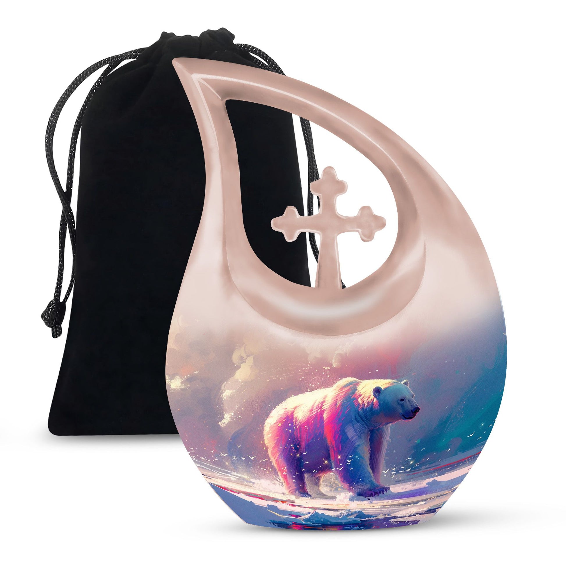 10-Inch Large Bear Urn with Cross Drop design, Aluminium Keepsake Cremation Urn