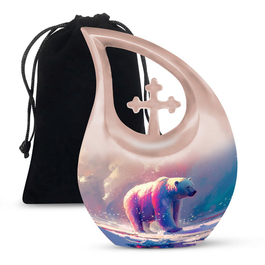 10-Inch Large Bear Urn with Cross Drop design, Aluminium Keepsake Cremation Urn