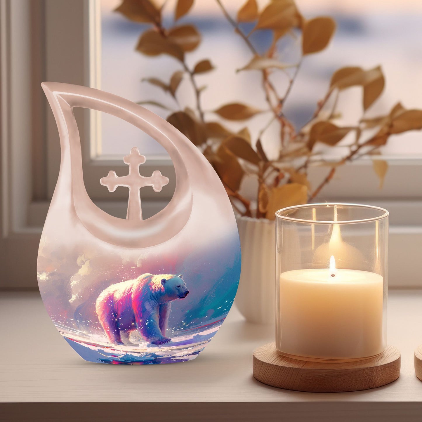 10-Inch Large Bear Urn with Cross Drop design, Aluminium Keepsake Cremation Urn